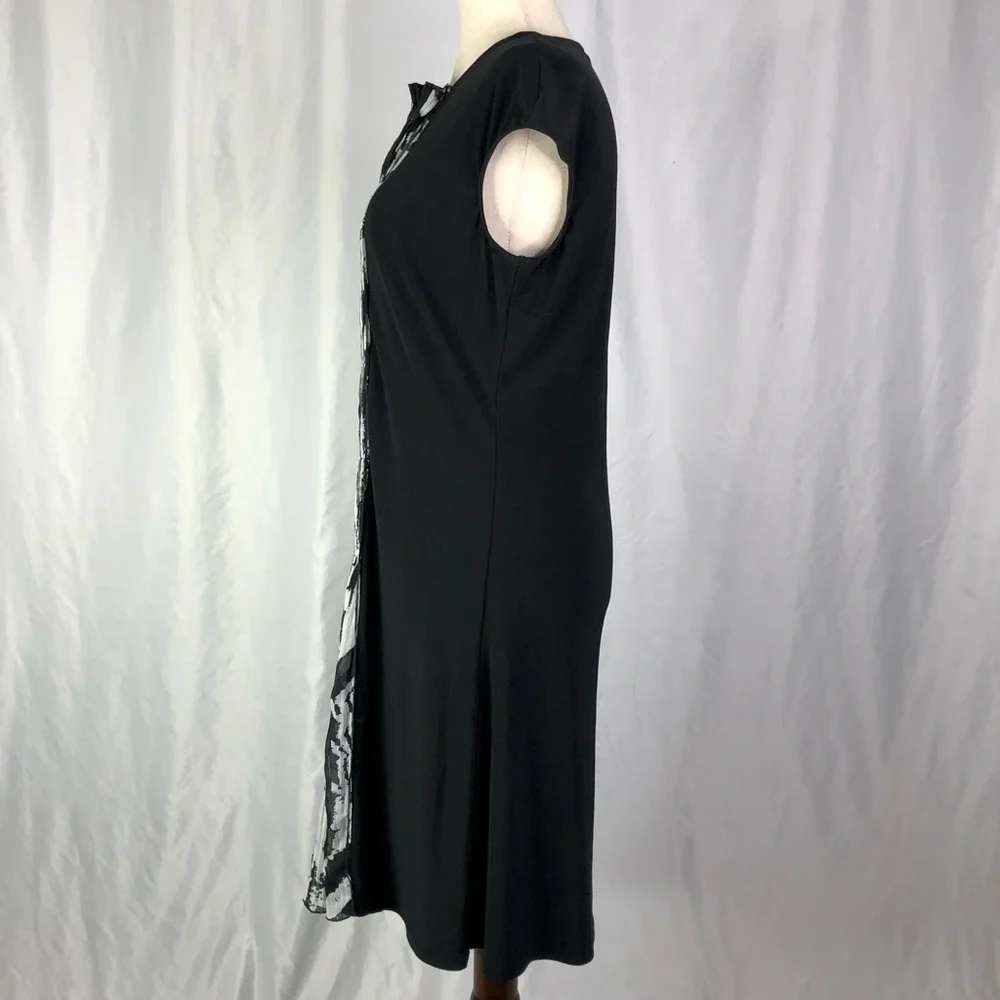 Samuel Dong pleated chiffon front dress stretch jersey cap sleeve black white M - Picture 6 of 10
